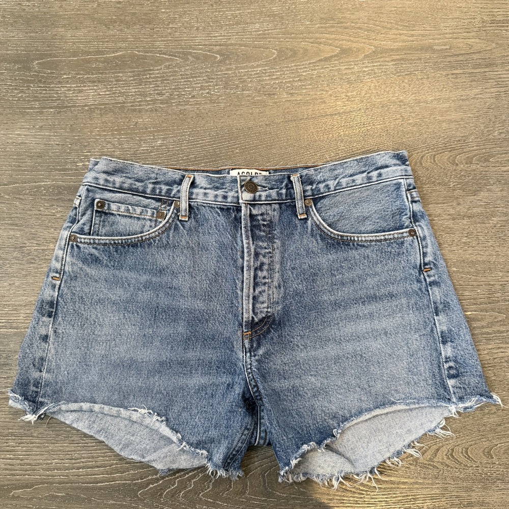 AGOLDE Parker Vintage Cutoff Denim Shorts Size 27 Button Fly High Rise Raw Hem